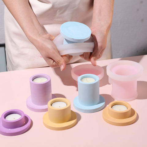 Simple Cylindrical Tealight Candle Holder Silicone Mold-2
