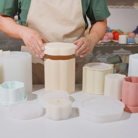 Floral Column Candle Jar Silicone Mold-2